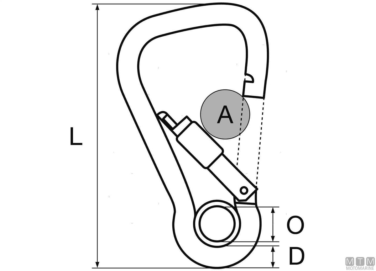 MOSCHETTONE LARGO D11MM CON OCCHIO E GHIERA ACCIAIO INOX 316