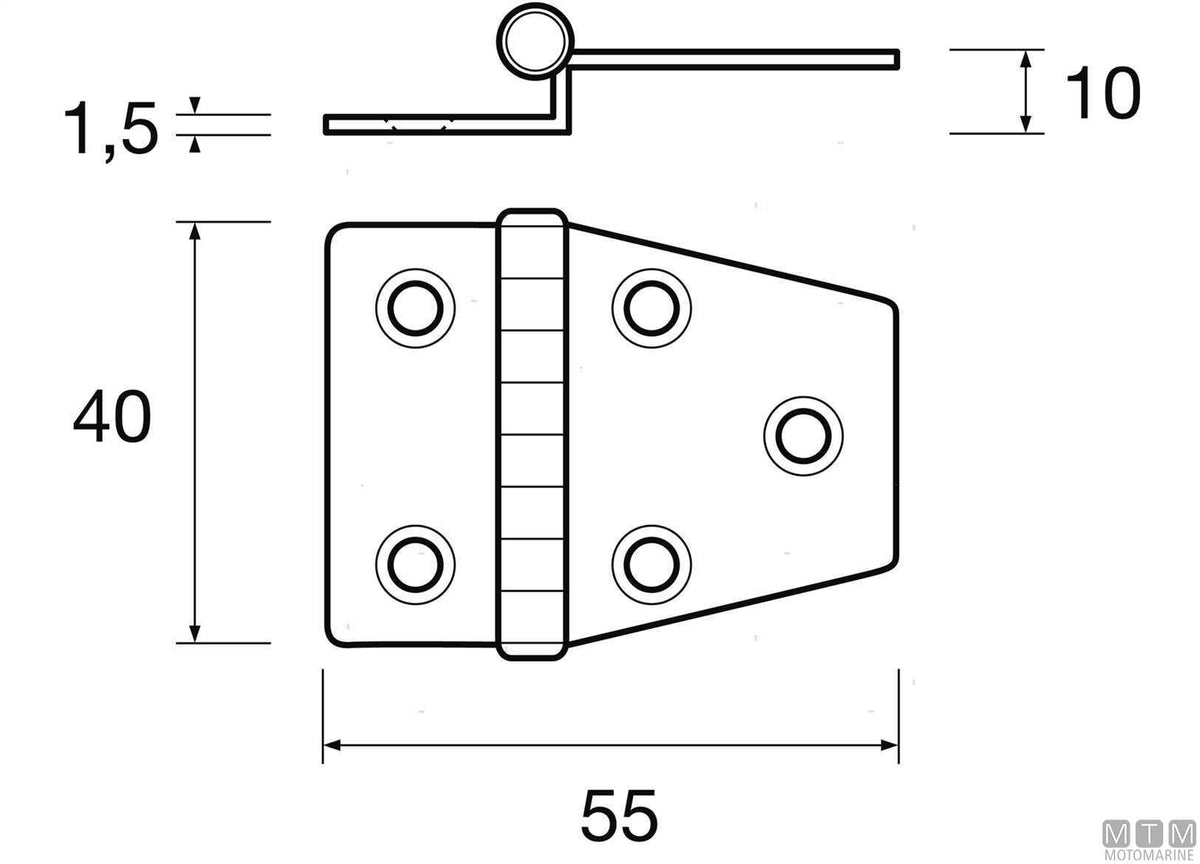 CERNIERA A SBALZO CORTA 40X55MM H10MM IN ACCIAIO INOX