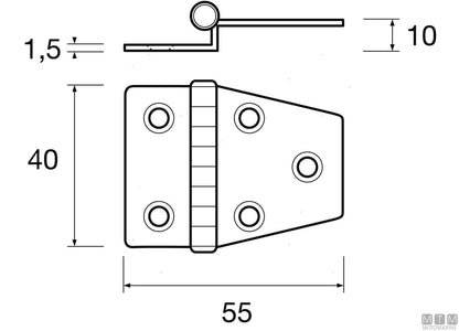 CERNIERA A SBALZO CORTA 40X55MM H10MM IN ACCIAIO INOX