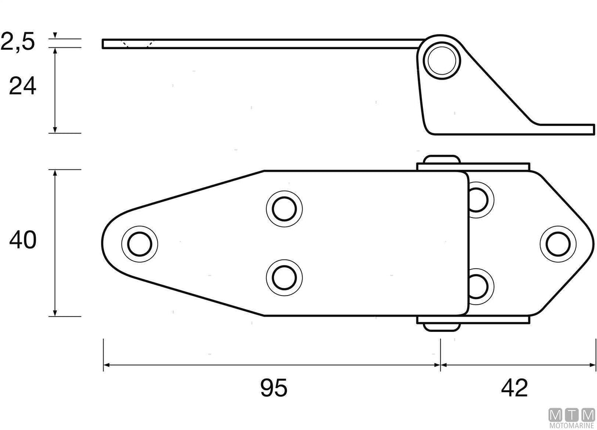 CERNIERA A SBALZO BASSA 40X137MM H24MM IN ACCIAIO INOX 316