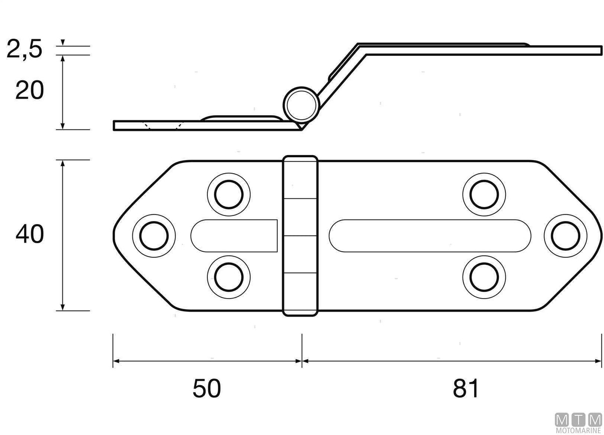 CERNIERA NERVATA A SBALZO BASSA 40X131MM H20MM IN ACCIAIO INOX 316
