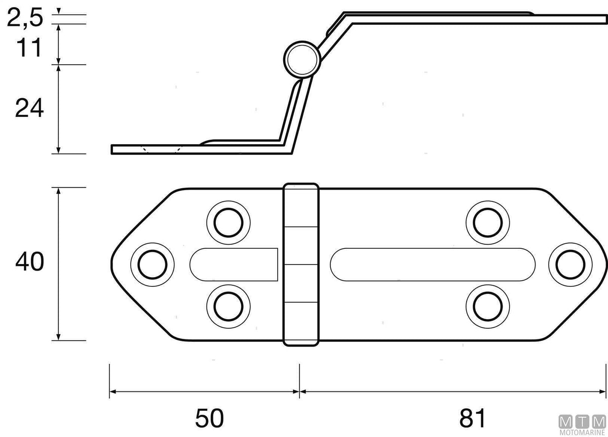 CERNIERA NERVATA A SBALZO ALTA 40X131MM H35MM IN ACCIAIO INOX 316