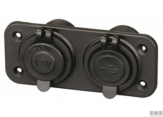 PANNELLO SOCKET CON PRESA 12V E PRESA DOPPIO USB