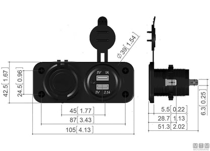 PANNELLO SOCKET CON PRESA 12V E PRESA DOPPIO USB
