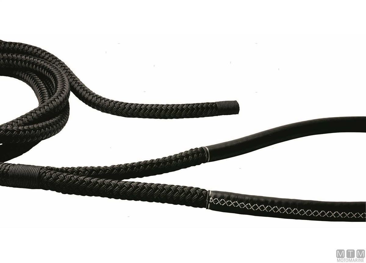 TRECCIA ORMEGGIO NERA CON GASSA CUOIO NERO 75CM D24MM 16M