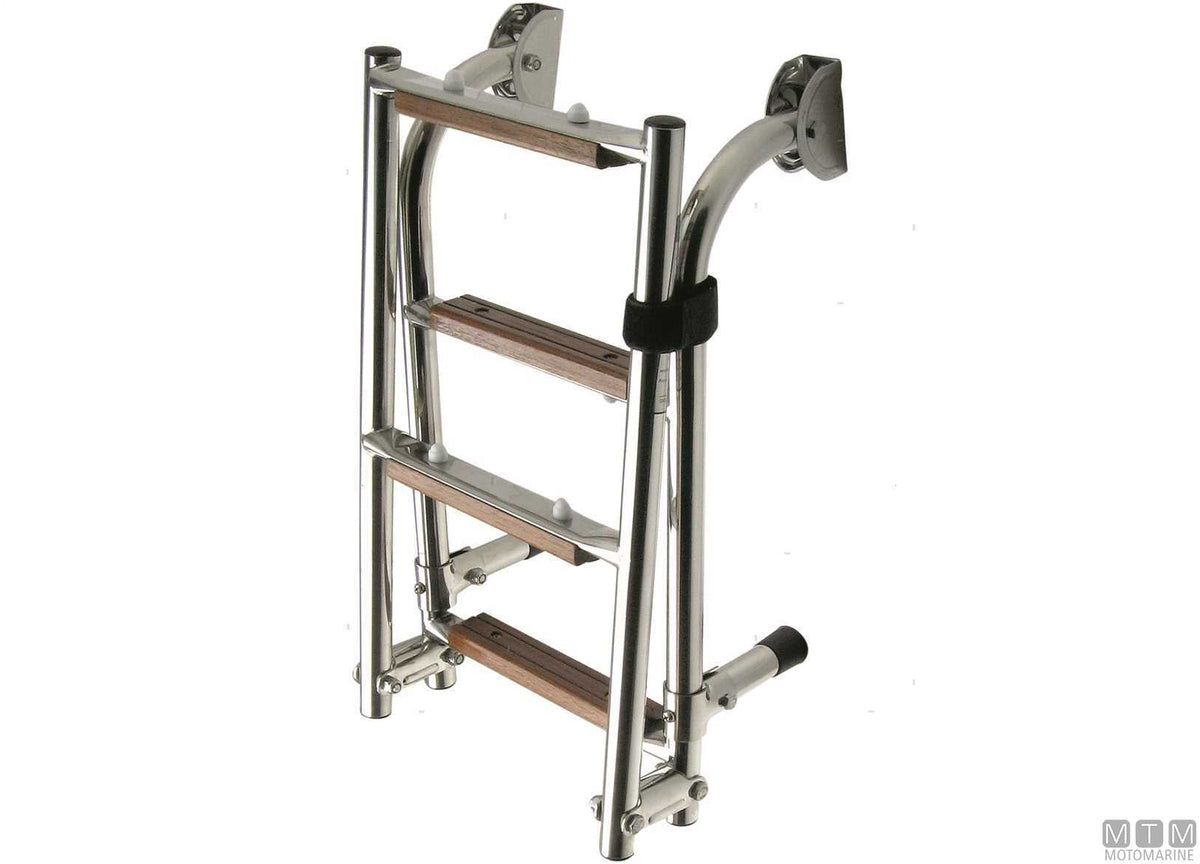 SCALETTA PIEGHEVOLE A 3 GRADINI ACCIAIO INOX 316 E LEGNO