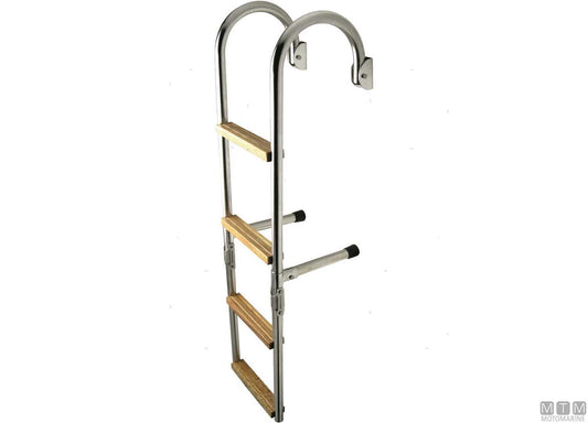 SCALETTA PIEGHEVOLE A 4 GRADINI CON PASSAMANO ACCIAIO INOX 316 E LEGNO