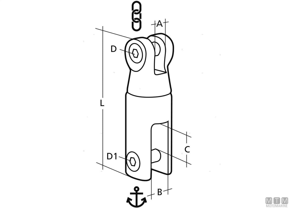 GIUNTO ANCORA GIREVOLE PER CATENA D12/14MM ACCIAIO INOX 316