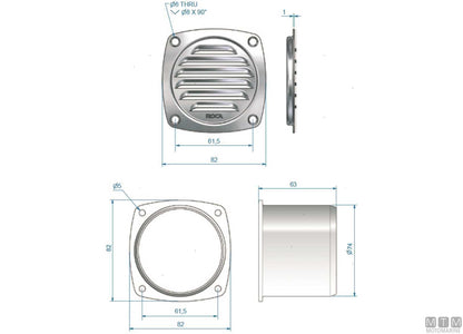 PRESA D'ARIA GRIGLIA ROCA 82X82MM IN ACCIAIO INOX