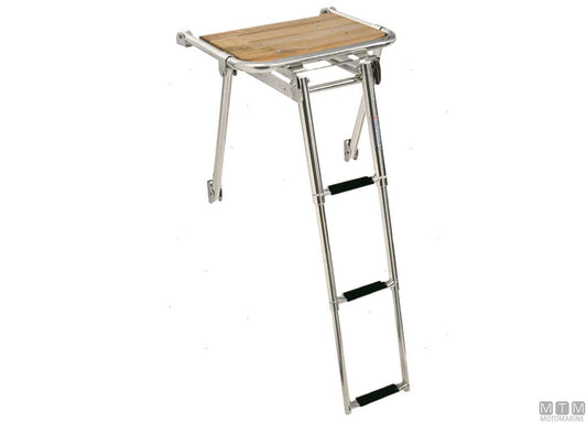 PLANCETTA TKC 45X39CM CON SCALETTA 3 GRADINI ACCIAIO INOX E TEAK